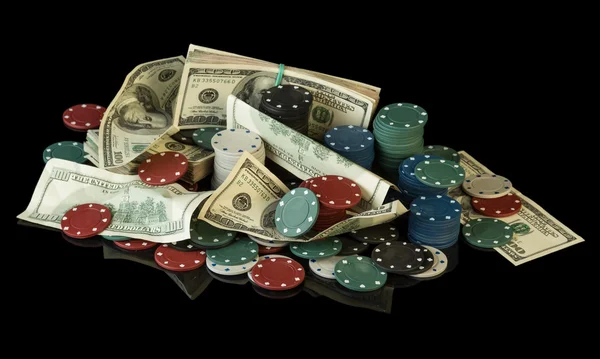 Poker chips and dollar bills — Stock Photo, Image