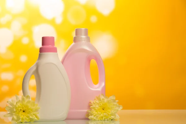 Cleaning products  on yellow — Stock Photo, Image