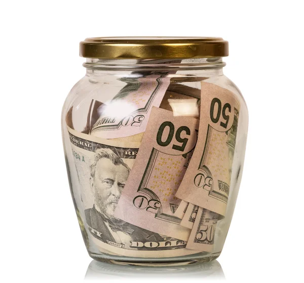 Money in glass jar — Stock Photo, Image