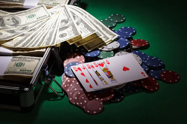 Poker chips and dollar bills