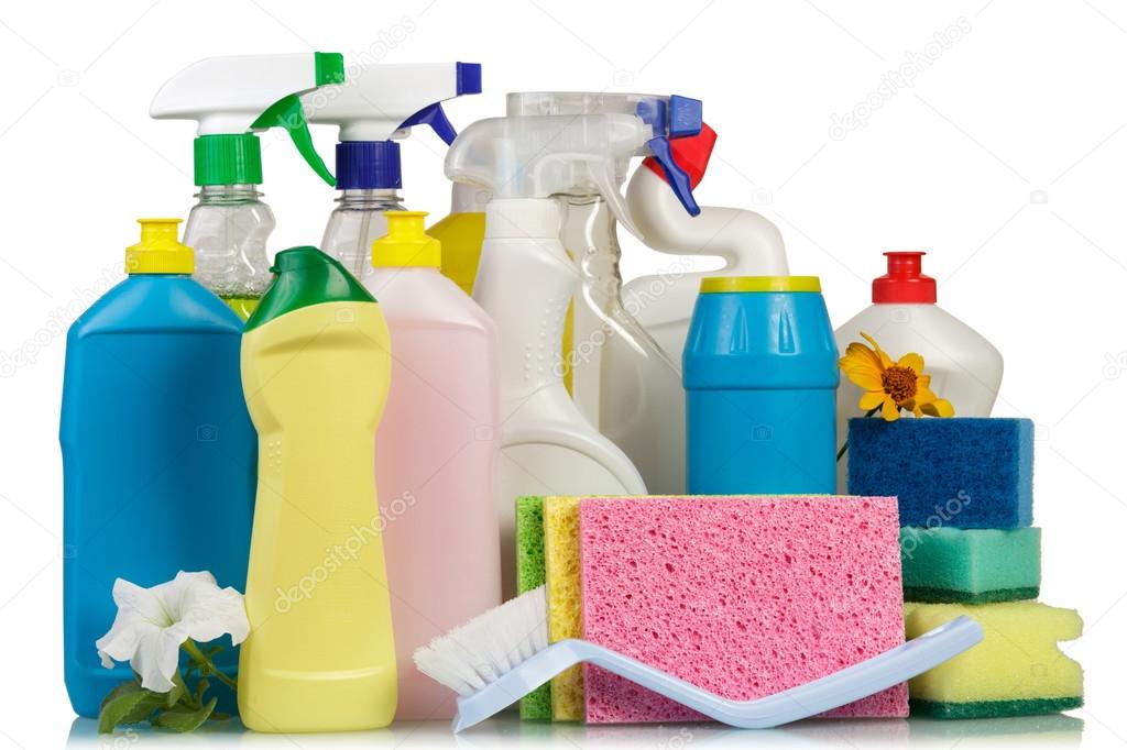 Cleaning items on white