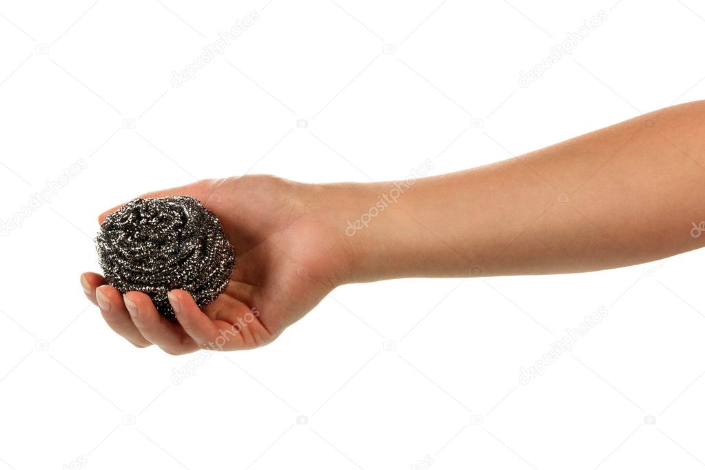 Hand with scourer isolated