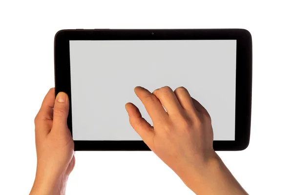 Mãos usando tablet pc — Fotografia de Stock