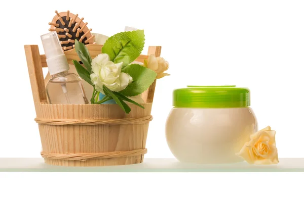 Shelf with bath accessories — Stock Photo, Image