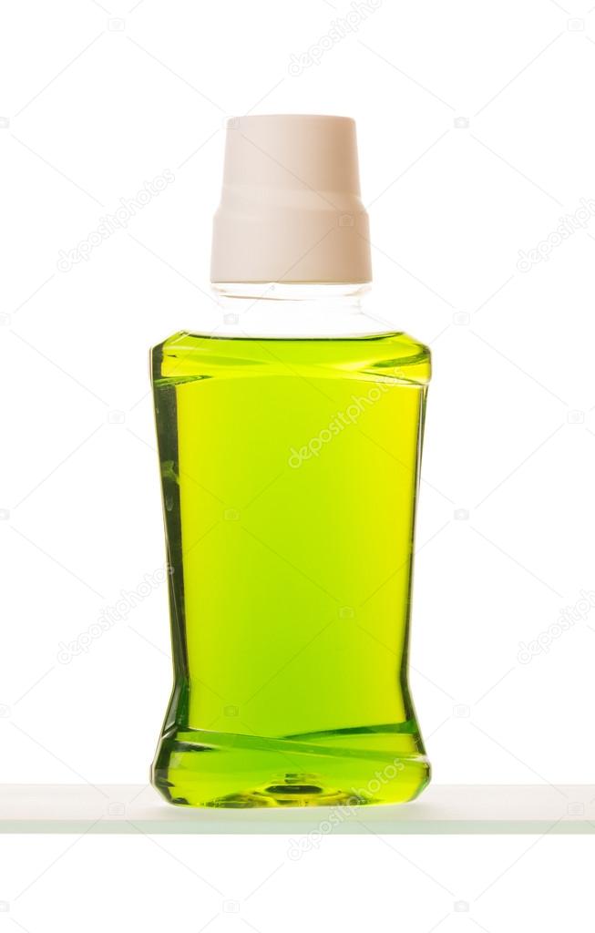 Mouthwash bottle on a white background