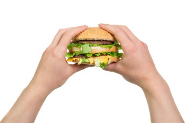 Burger sandviç elinde