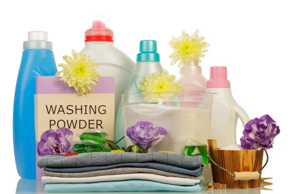 Washing powder and cleaning items — Stock Photo, Image