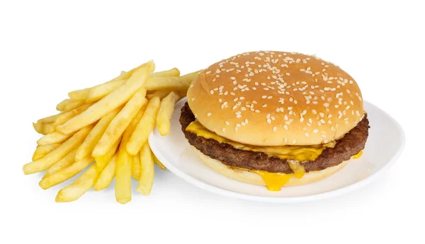 Hamburguesa y papas fritas aisladas — Foto de Stock