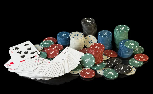 Colorful poker chips with cards — Stock Photo, Image