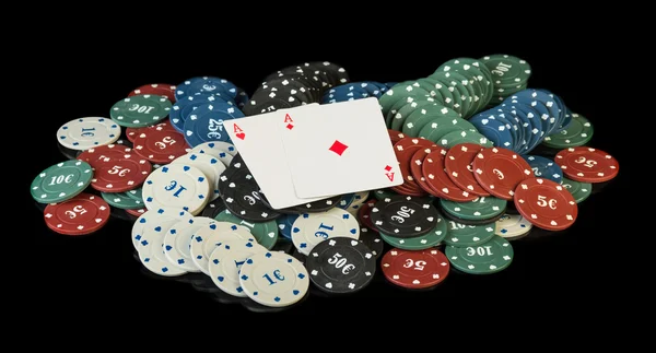 Colorful poker chips with cards — Stock Photo, Image