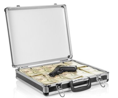 Dolar ve silah ile açık bavul