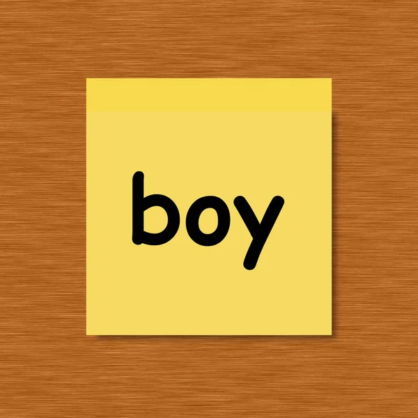 Chlapec Lepkavá Poznámka Dřevěném Pozadí — Stock fotografie
