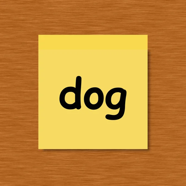 Pies Notatka Klejąca Drewnianym Tle — Zdjęcie stockowe