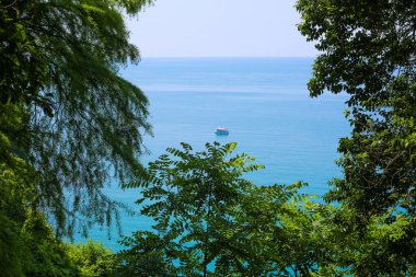 Batumi Georgia 'daki kayadan mavi denizin güzel manzarası. Yukarıdan Sealine.
