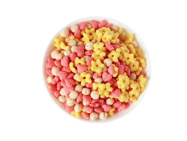 White Bowl Corn Breakfast Cereals Tropical Balls Stars Hearts Isolated — Stock Photo, Image