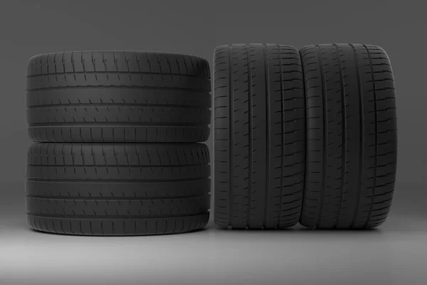灰色の背景に隔離された車のタイヤの3Dレンダリング — ストック写真