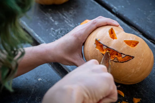 Halloween Sütőtök Készítésének Folyamata — Stock Fotó