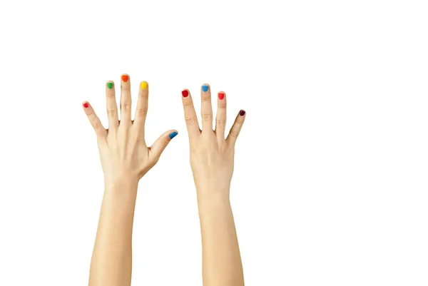 Een Close Shot Van Vrouwelijke Handen Met Manicure Geïsoleerd Een — Stockfoto