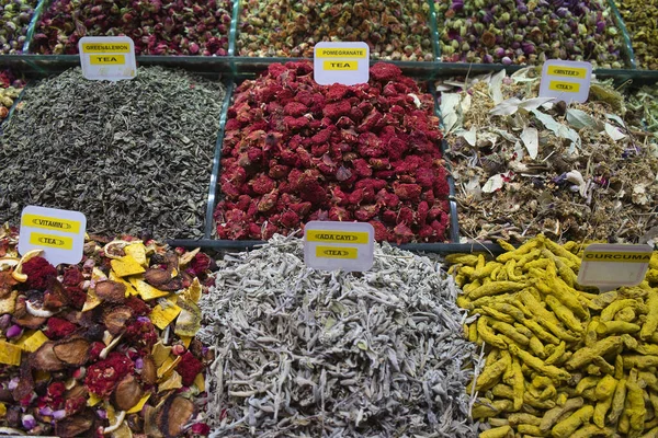 Gros Plan Différentes Espèces Thé Dans Marché Rue — Photo