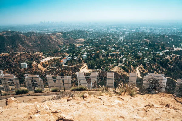 Widok Centrum Los Angeles Kultowego Znaku Hollywood — Zdjęcie stockowe