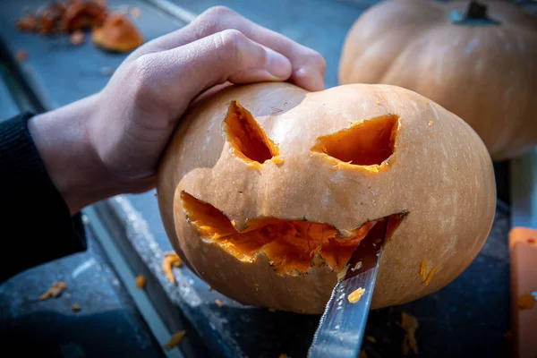 Halloween Sütőtök Készítésének Folyamata — Stock Fotó