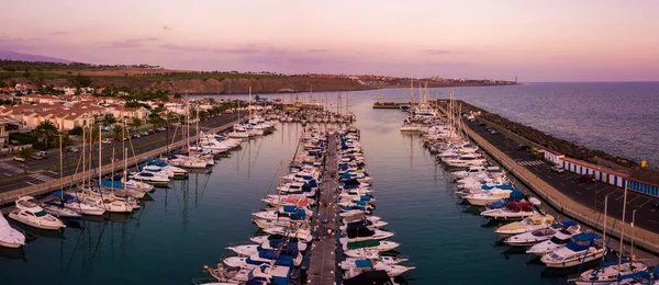 Una Increíble Vista Panorámica Atardecer Gran Canaria Sobre Muchos Yates — Foto de Stock