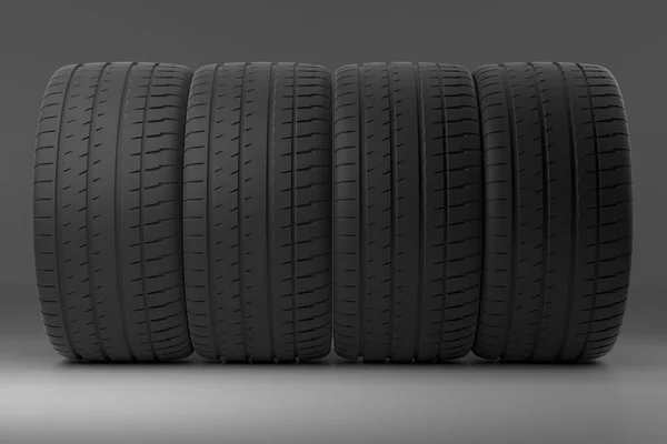 灰色の背景に隔離された車のタイヤの3Dレンダリング — ストック写真