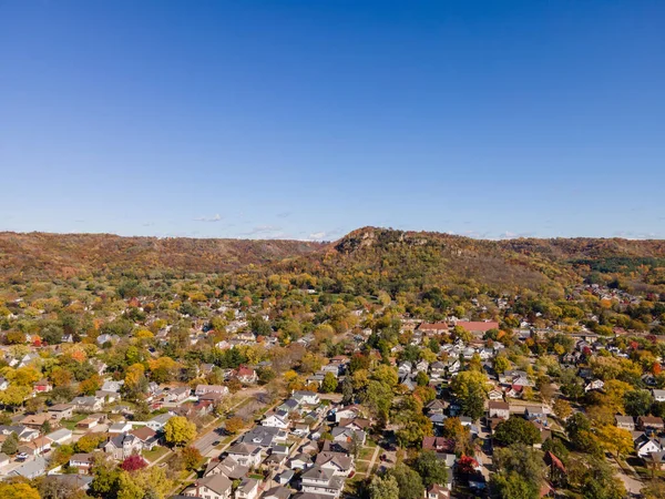 Aerial Shot Village Houses Buildings Surrounded Trees Crosse Wisconsin — Stock Photo, Image