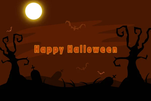 Hermoso Fondo Noche Halloween Con Luna Llena Árboles Murciélagos Espeluznantes —  Fotos de Stock