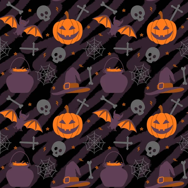 Een Naadloos Patroon Met Enge Pompoenen Vleermuizen Voor Halloween Concepten — Stockfoto