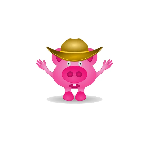 Illustration Pink Pig Cartoon Character Hat Isolated White Background — Stock Photo, Image