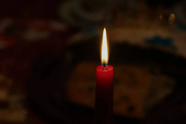 Selective Focus Shot Burning Red Candle — Stock Photo, Image