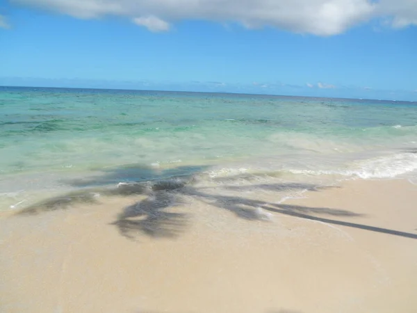 Úchvatný Výhled Ostrovy Fidži Palmami Čistou Vodou Pod Bílými Mraky — Stock fotografie