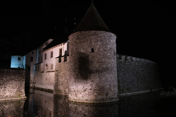 Castle Hallwil Central Switzerland Night Nice Reflections — Stock Photo, Image