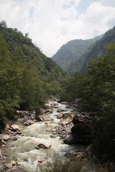 Disparo Vertical Una Pequeña Corriente Agua Dentro Una Cordillera Circuito —  Fotos de Stock