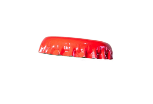 Κοντινό Πλάνο Της Πλευράς Ενός Κόκκινου Μεταλλικού Καπακιού Που Απομονώνεται — Φωτογραφία Αρχείου
