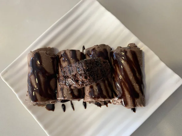 Brownie Chocolate Desserts White Plate — ストック写真