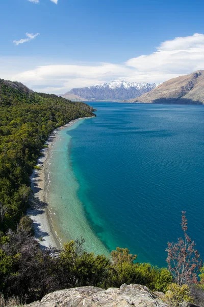 Vertical Shot Lake Mountains Bobs Cove Track Queenstown New Zealand — Zdjęcie stockowe