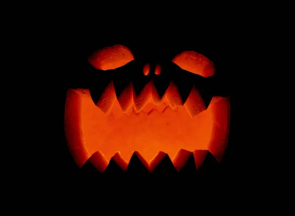 Närbild Bild Ljuset Skiner Genom Snidad Pumpa För Halloween — Stockfoto