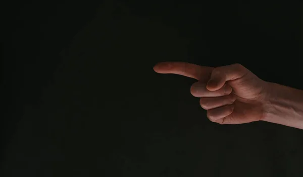 Right Hand Index Finger Showing Left Side Black Background — Stock Photo, Image