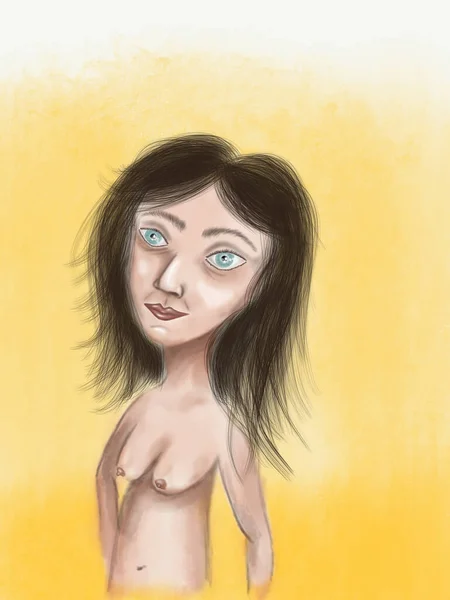 Illustration Verticale Une Jeune Fille Nue Aux Yeux Bleus Sur — Photo