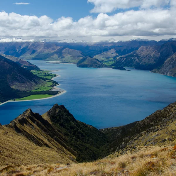 Tiro Vertical Pico Istmo Lago Nova Zelândia — Fotografia de Stock