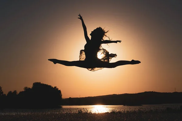Die Silhouette Einer Ballerina Die See Posiert Konzept Freiheit Eleganz — Stockfoto