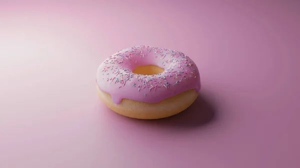 Rendering Glazed Donut Sprinkles Isolated Pink Background — Stock Photo, Image