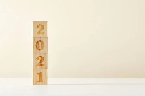 Das Konzept Eines Neuen Jahres Holzwürfel Mit Zahlen 2021 — Stockfoto