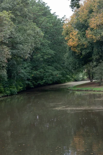 Tiro Vertical Lago Cercado Por Vegetação Parque Bremen Alemanha — Fotografia de Stock