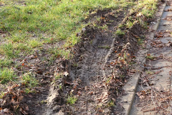 Impression Tread Car Wheel Muddy Path — Stock Photo, Image