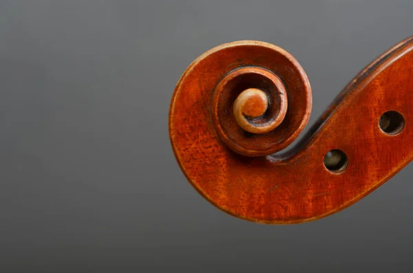 精美美观的小提琴雕刻卷轴特写 — 图库照片
