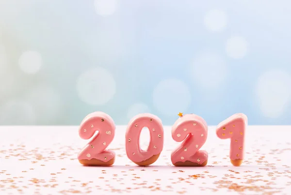 Feliz Año Nuevo 2021 Números Rosados 2021 Con Fondo Luz — Foto de Stock