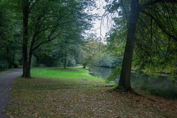德国不来梅一个有小湖的公园的风景 — 图库照片